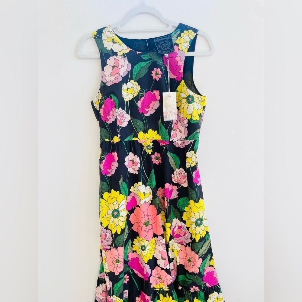 Johnny Was Black floral pink yellow Cassai Open back sleeveless maxi dress S NWT - Picture 4 of 14